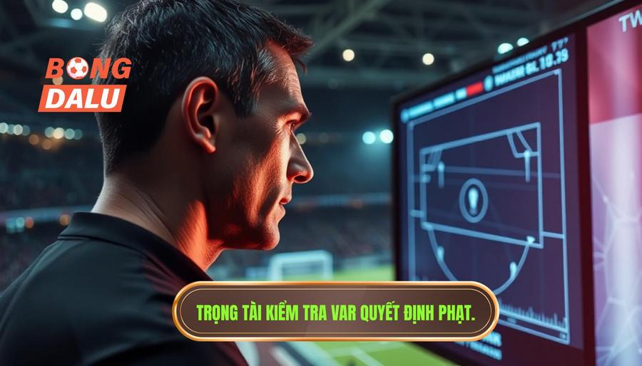 Trọng tài kiểm tra VAR quyết định phạt